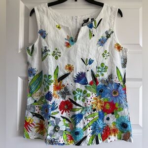 Dolcezza New Bouquet Sleeveless 100% Linen Tank Top NWT